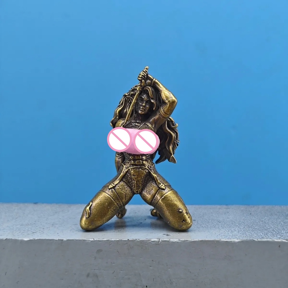 Vintage Collectible Ornaments - Vintage Brass Kneeling Fantasy Female Warrior