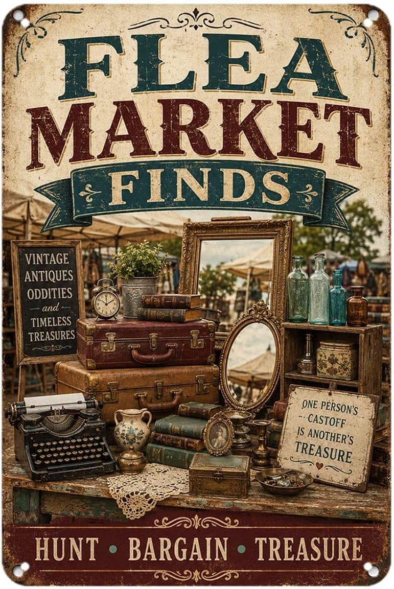 Flea Market Finds tin sign, Vi - Vintage Collectible Market review and price