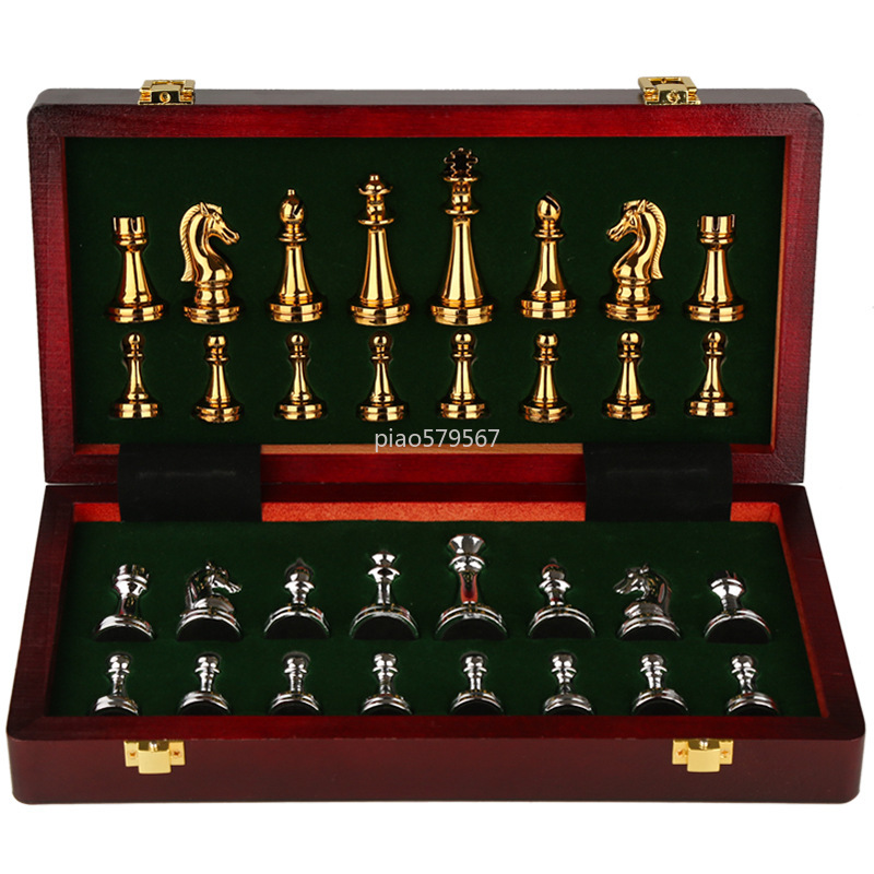 Luxury Wooden Chess Set Metal  - Vintage Collectible Board Games review and price